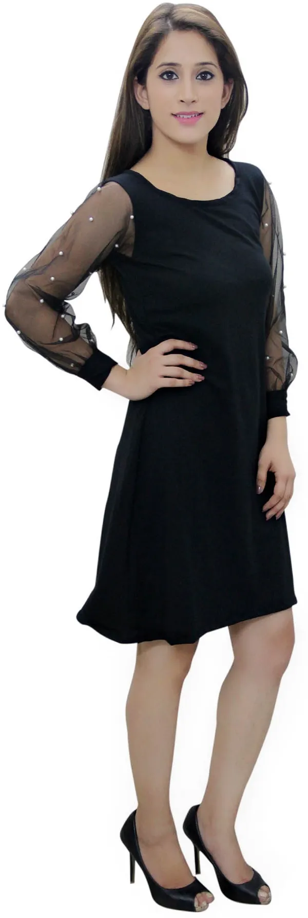 Black_Lycra_Blend_Knee_Length_Fit_And_Flare_Dress_For_Women