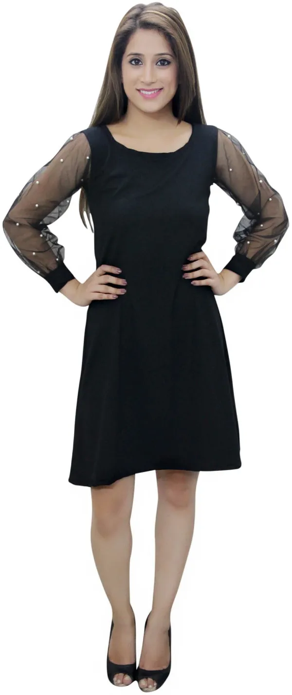 Black_Lycra_Blend_Knee_Length_Fit_And_Flare_Dress_For_Women