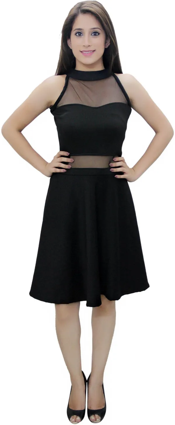 Black_Lycra_Blend_Round_Neck_Sleeveless_Knee_Length_Skater_Dress_For_Women