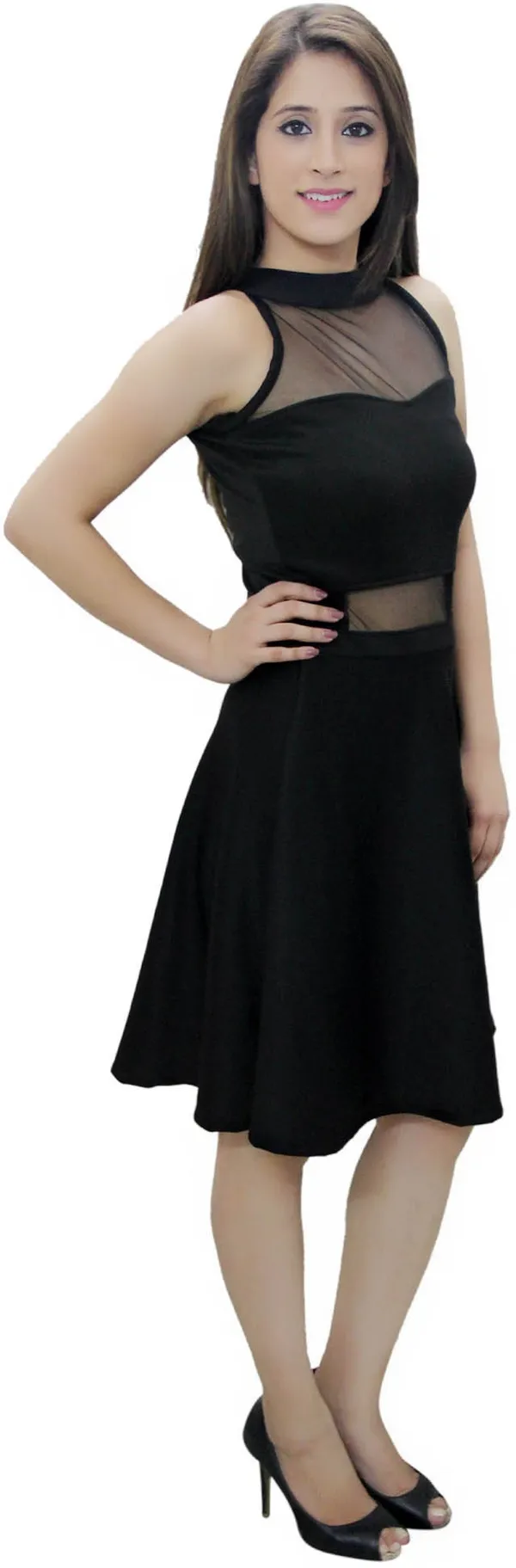 Black_Lycra_Blend_Round_Neck_Sleeveless_Knee_Length_Skater_Dress_For_Women