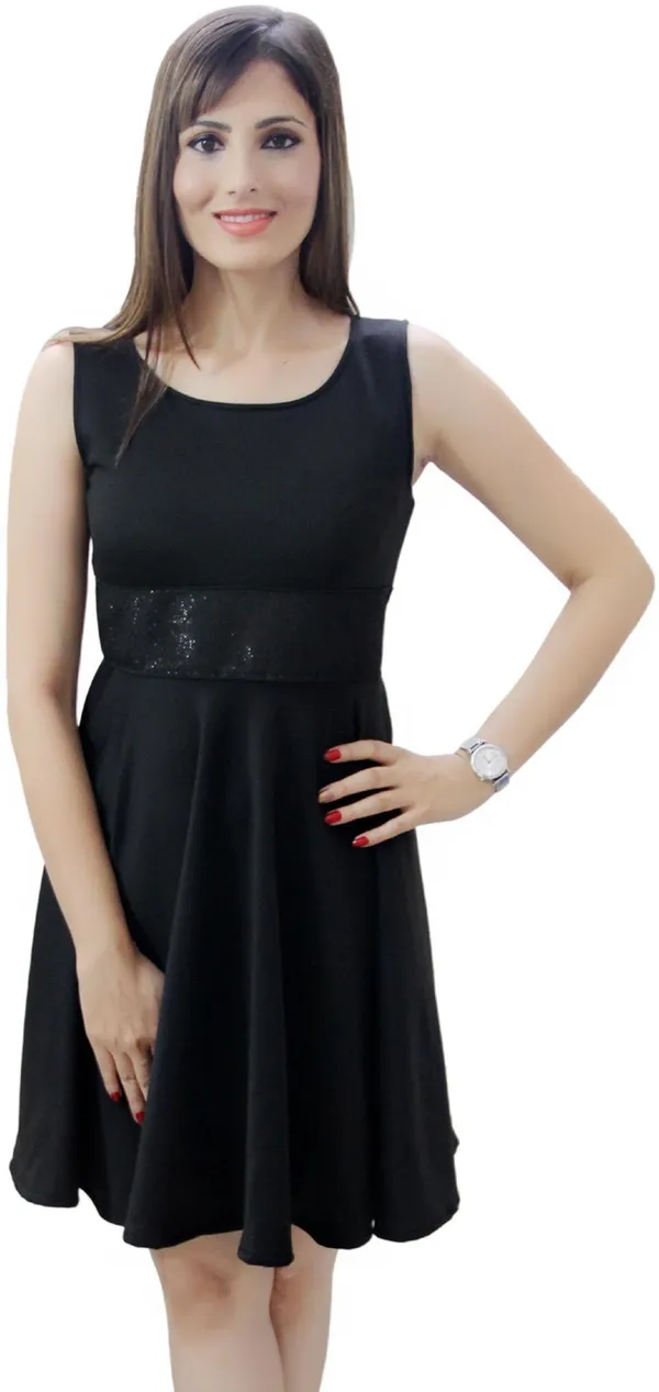 Black_Lycra_Blend_Round_Neck_Sleeveless_Knee_Length_Skater_Dress_For_Women