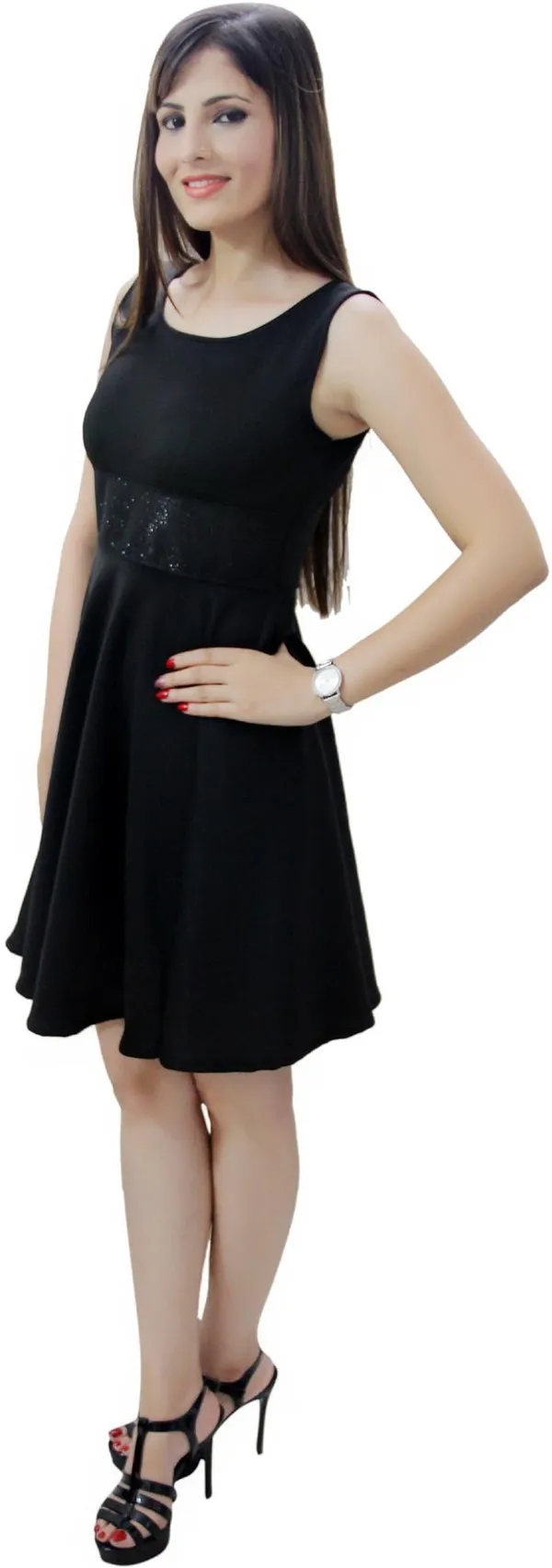 Black_Lycra_Blend_Round_Neck_Sleeveless_Knee_Length_Skater_Dress_For_Women