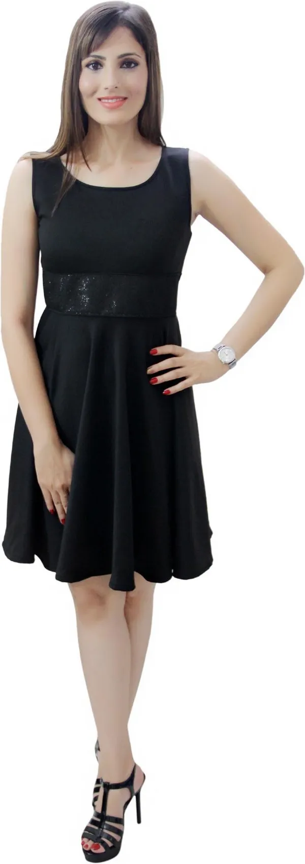 Black_Lycra_Blend_Round_Neck_Sleeveless_Knee_Length_Skater_Dress_For_Women