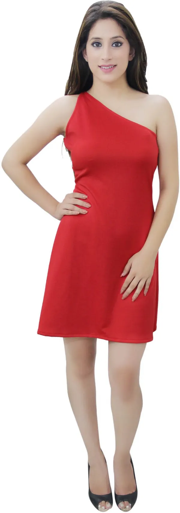 Red_Lycra_Blend_One_Shoulder_Sleeveless_Above_Knee_A-Line_Dress_For_Women