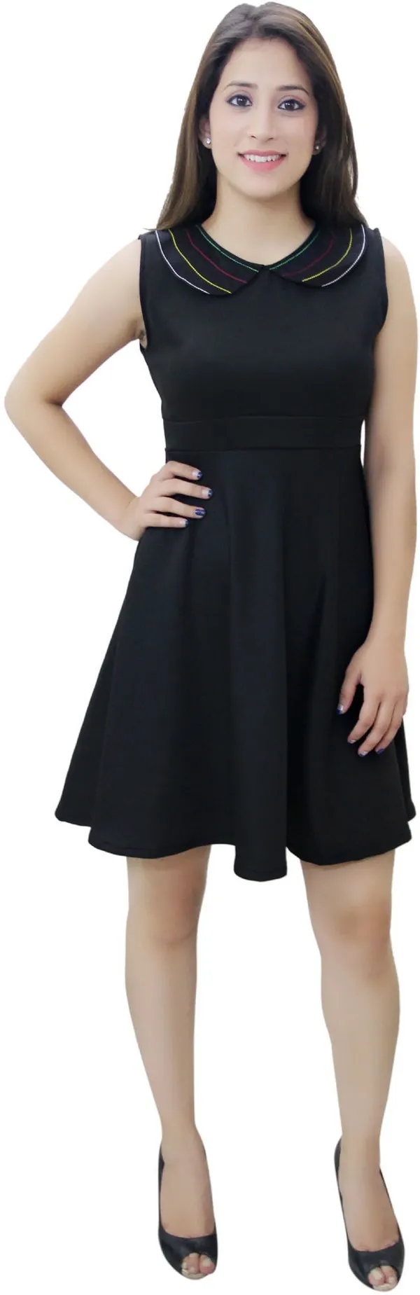 Black_Lycra_Blend_V-Neck_Sleeveless_Above_Knee_Fit_And_Flare_Dress_For_Women