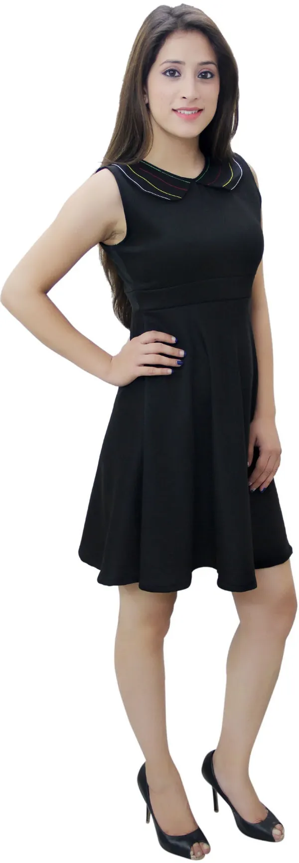 Black_Lycra_Blend_V-Neck_Sleeveless_Above_Knee_Fit_And_Flare_Dress_For_Women