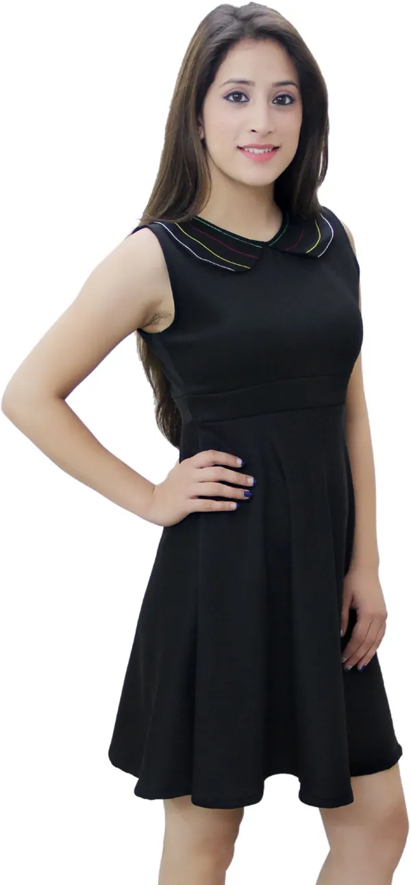Black_Lycra_Blend_V-Neck_Sleeveless_Above_Knee_Fit_And_Flare_Dress_For_Women