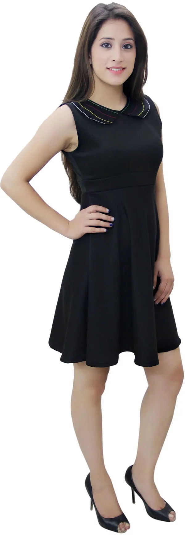 Black_Lycra_Blend_V-Neck_Sleeveless_Above_Knee_Fit_And_Flare_Dress_For_Women