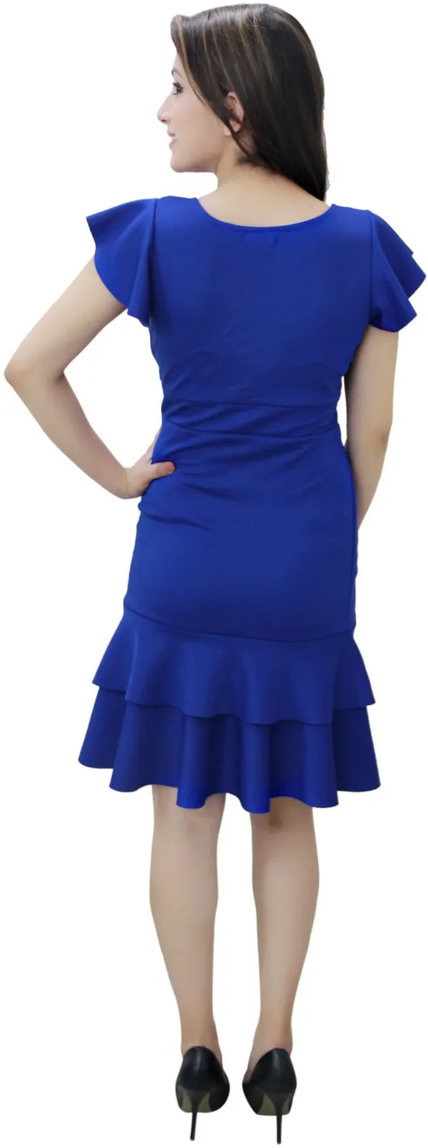 Blue_Lycra_Blend_Asymmetric_Neck_Short_Sleeve_Knee_Length_Layered_Dress_For_Women