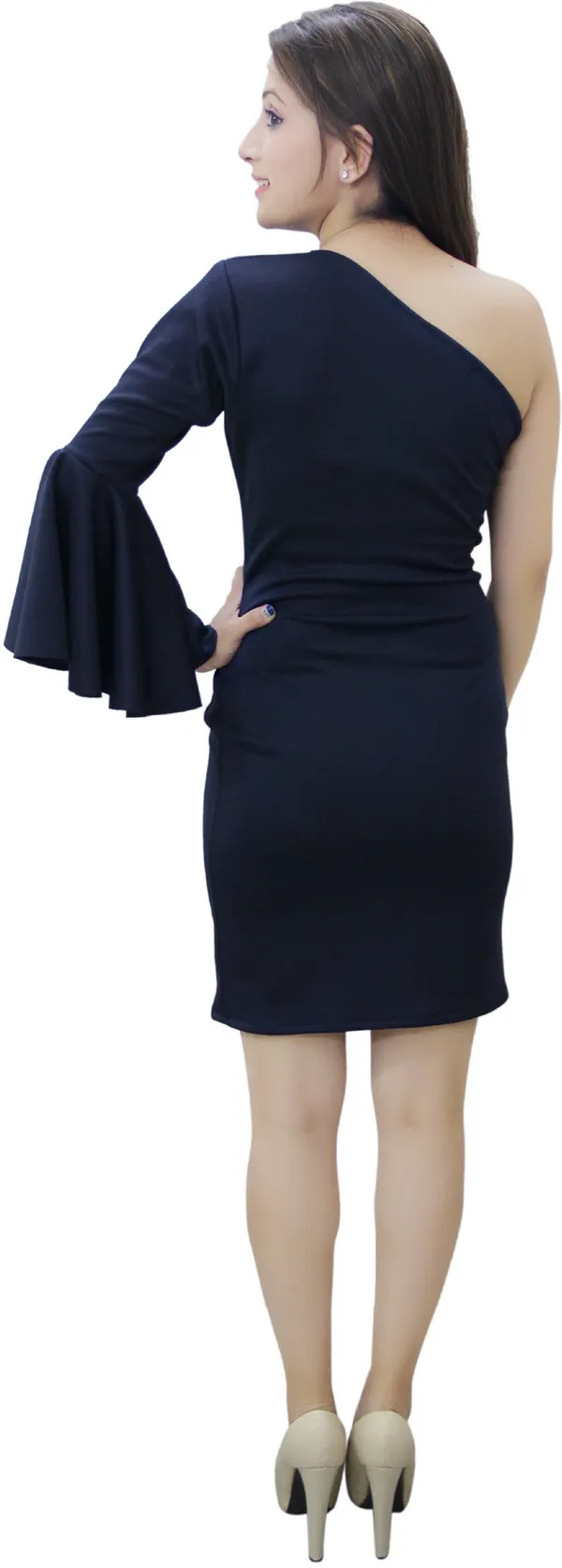 Blue_Lycra_Blend_One_Shoulder_One_Shoulder_Knee_Length_Bodycon_Dress_For_Women