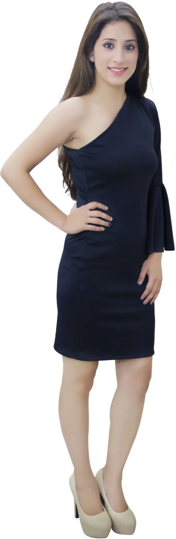 Blue_Lycra_Blend_One_Shoulder_One_Shoulder_Knee_Length_Bodycon_Dress_For_Women