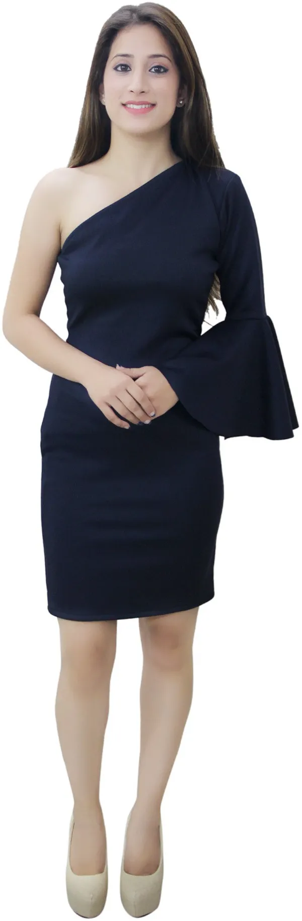 Blue_Lycra_Blend_One_Shoulder_One_Shoulder_Knee_Length_Bodycon_Dress_For_Women