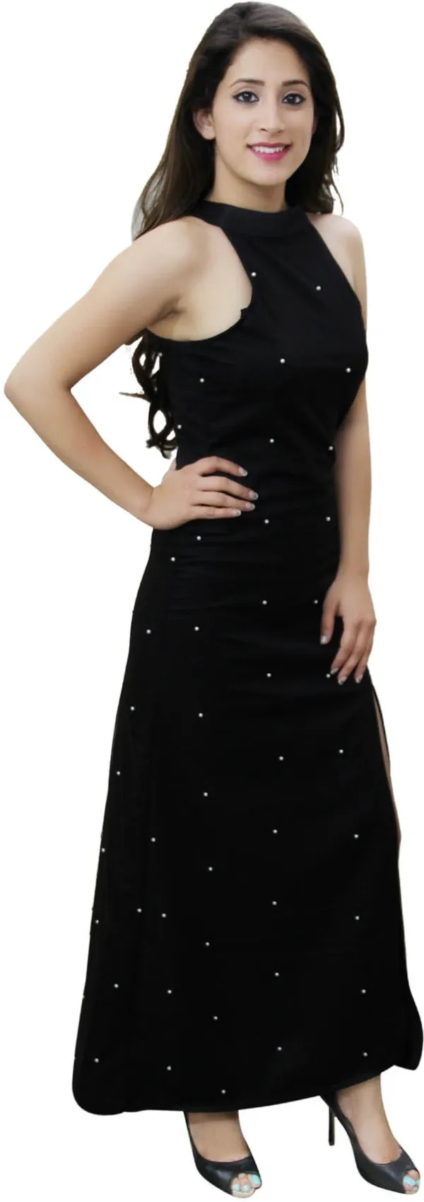 Black_Lycra_Blend_Collared_Sleeveless_Full_Length_A-Line_Dress_For_Women