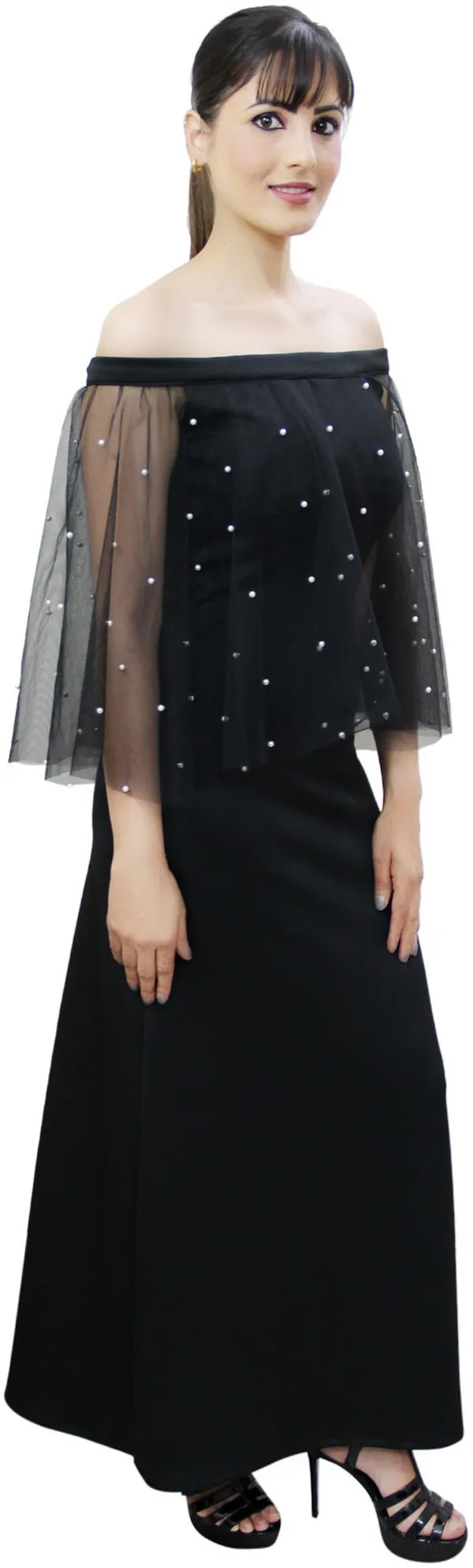 Dark_Blue_Lycra_Blend_Off_Shoulder_Off_Shoulder_Sleeve_Full_Length_Maxi_Dress_For_Women
