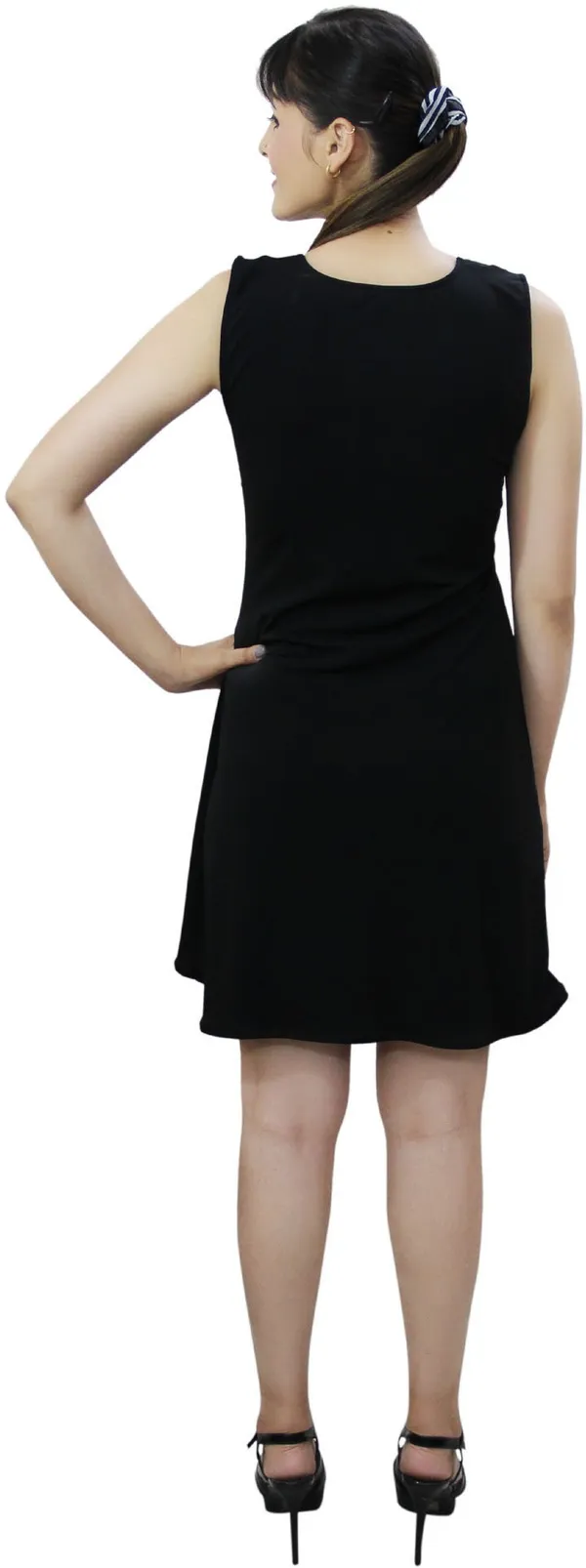 Black_Lycra_Blend_V-Neck_Sleeveless_Knee_Length_A-Line_Dress_For_Women