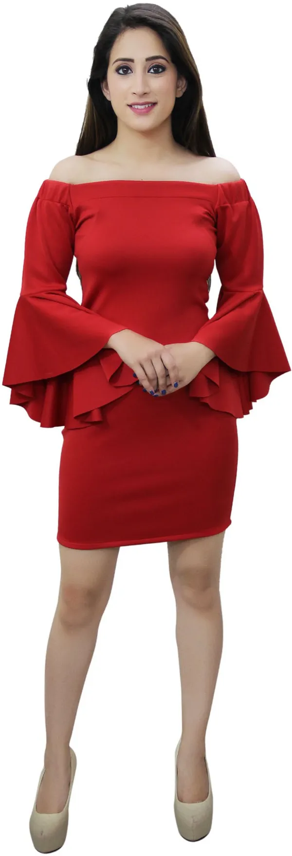 Red_Lycra_Blend_Off_Shoulder_Full_Sleeve_Above_Knee_Bodycon_Dress_For_Women