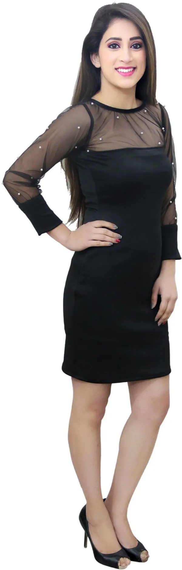 Black_Lycra_Blend_Round_Neck_Full_Sleeve_Knee_Length_Bodycon_Dress_For_Women