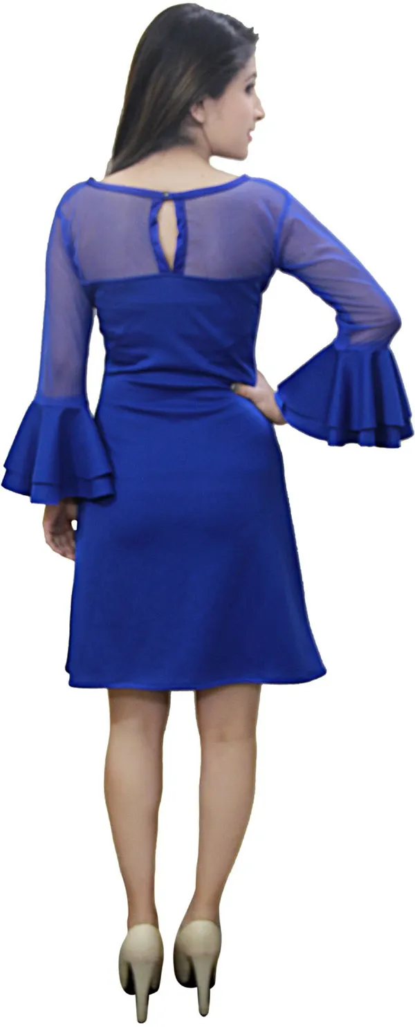 Blue_Lycra_Blend_Round_Neck_Full_Sleeve_Knee_Length_A-Line_Dress_For_Women