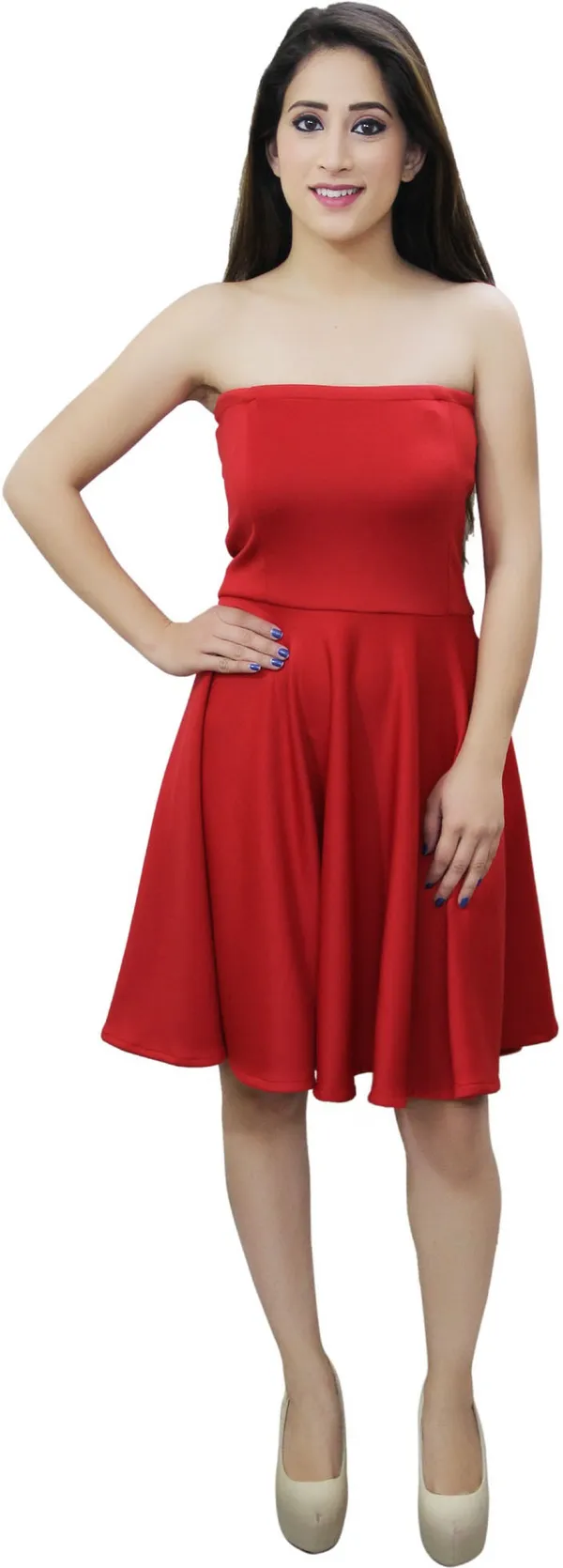Red_Lycra_Blend_Off_Shoulder_Sleeveless_Knee_Length_Skater_Dress_For_Women