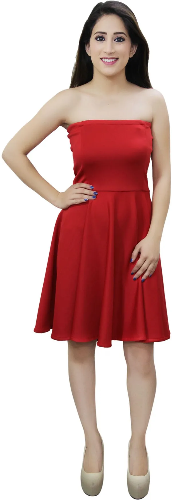 Red_Lycra_Blend_Off_Shoulder_Sleeveless_Knee_Length_Skater_Dress_For_Women