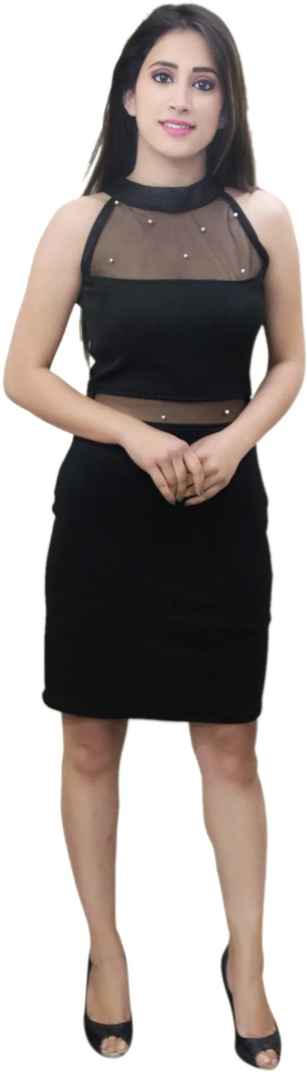Black_Lycra_Blend_Above_Knee_Sheath_Dress_For_Women