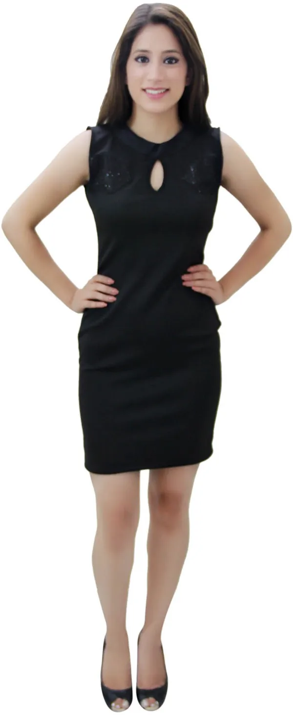 Black_Lycra_Blend_Round_Neck_Sleeveless_Above_Knee_Bodycon_Dress_For_Women