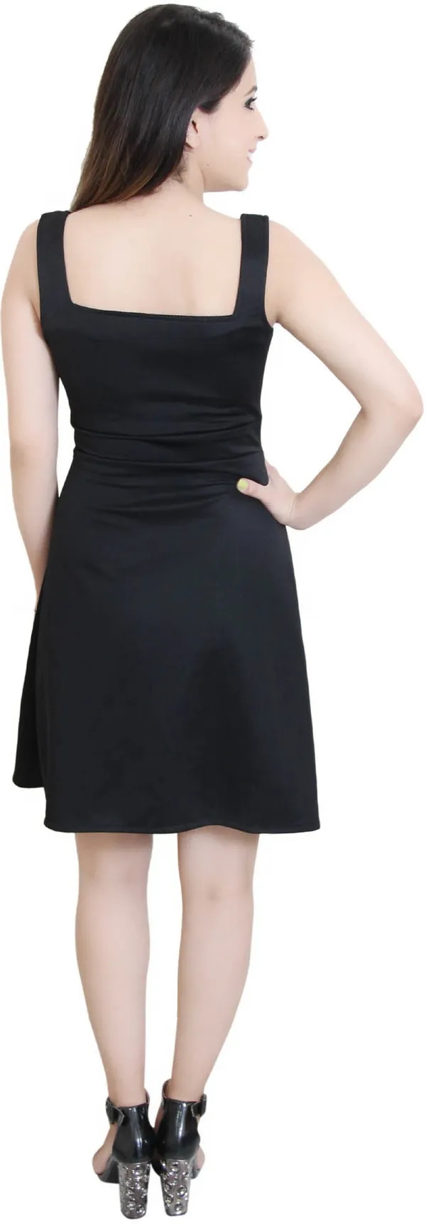 Black_Lycra_Blend_Square_Neck_Sleeveless_Above_Knee_A-Line_Dress_For_Women