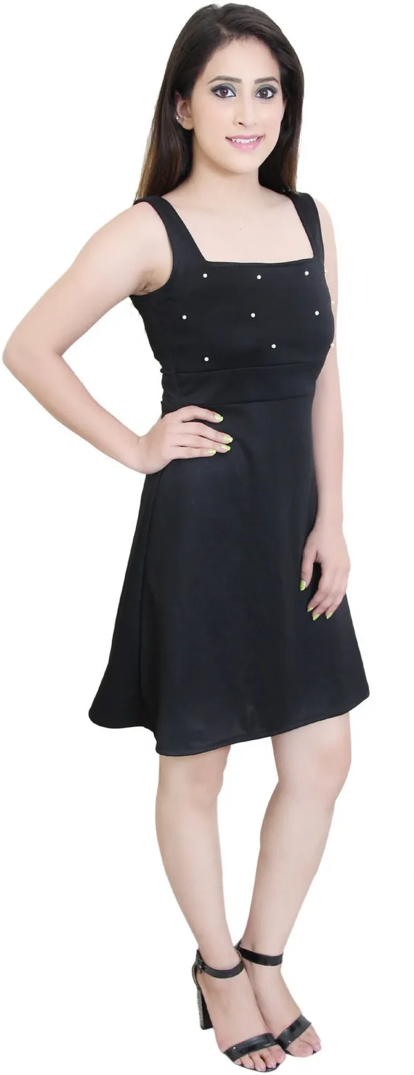 Black_Lycra_Blend_Square_Neck_Sleeveless_Above_Knee_A-Line_Dress_For_Women