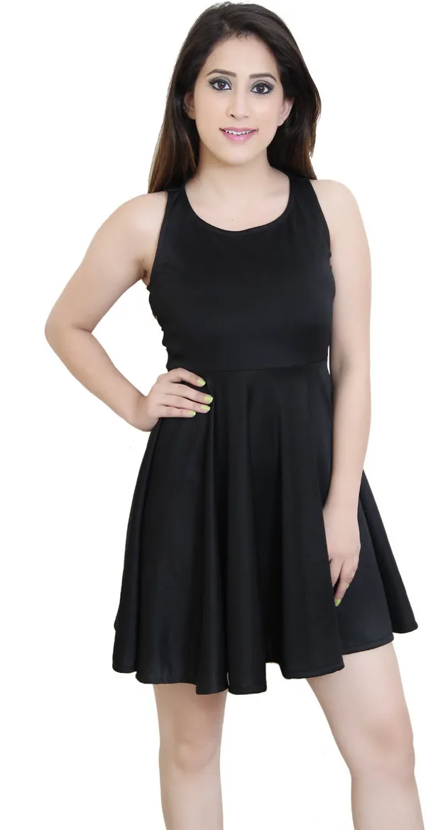 Black_Lycra_Blend_Round_Neck_Sleeveless_Above_Knee_Fit_And_Flare_Dress_For_Women