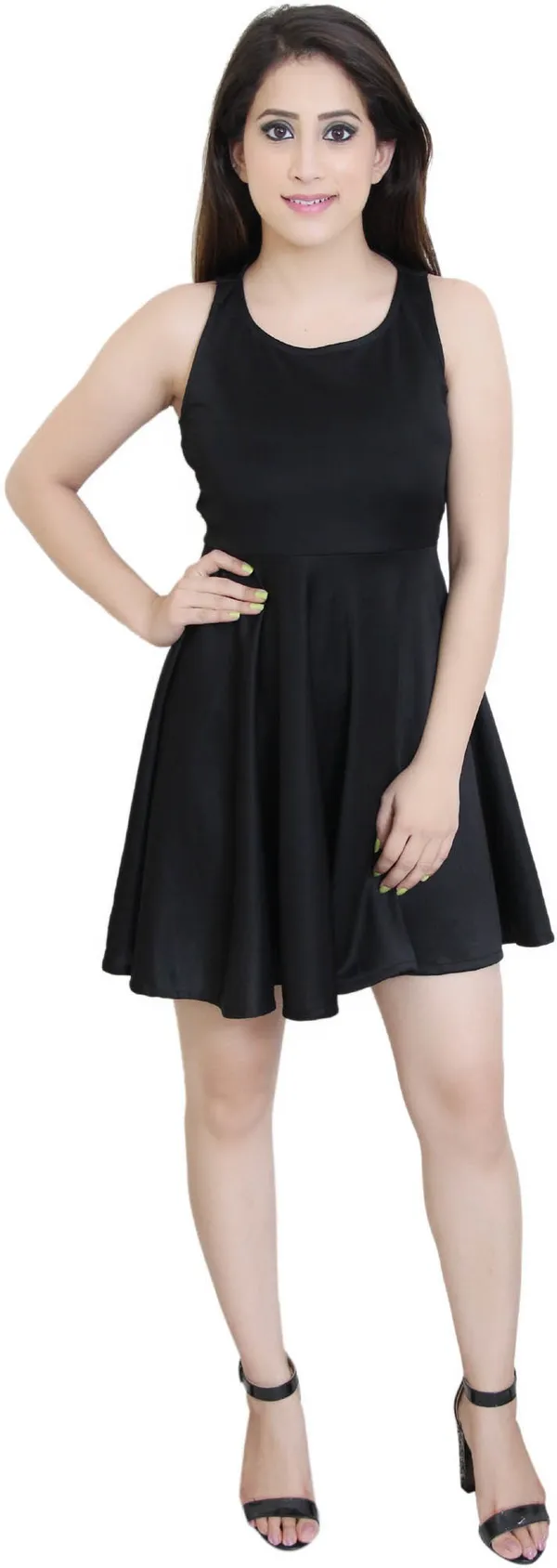 Black_Lycra_Blend_Round_Neck_Sleeveless_Above_Knee_Fit_And_Flare_Dress_For_Women