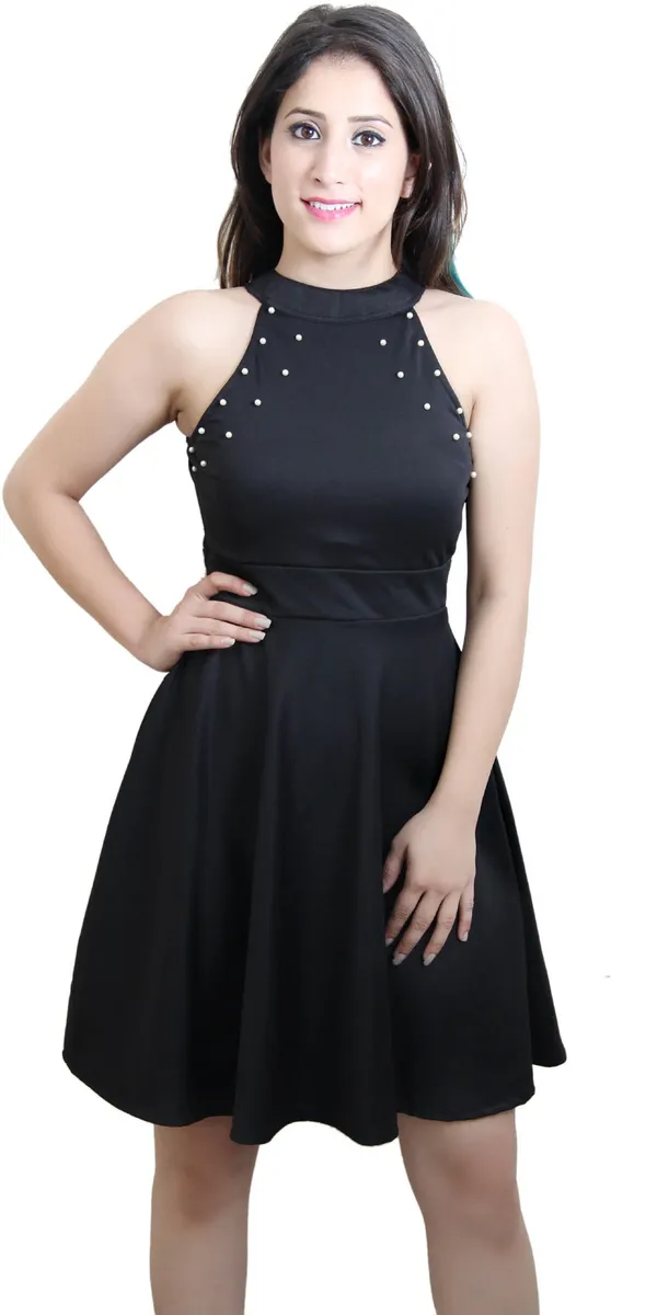 Black_Lycra_Blend_Knee_Length_Skater_Dress_For_Women