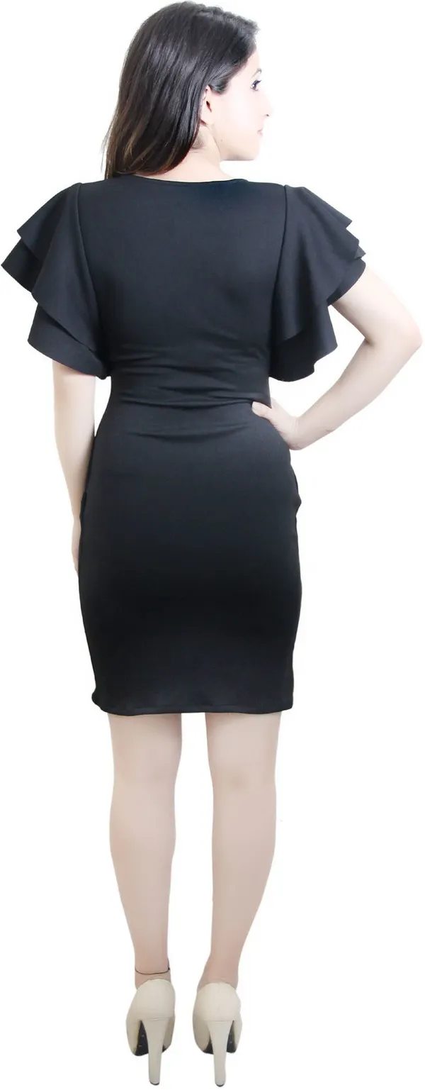 Black_Lycra_Blend_Round_Neck_Short_Sleeve_Above_Knee_Bodycon_Dress_For_Women