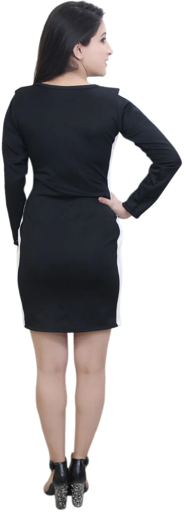Black_Lycra_Blend_Round_Neck_Full_Sleeve_Above_Knee_Bodycon_Dress_For_Women