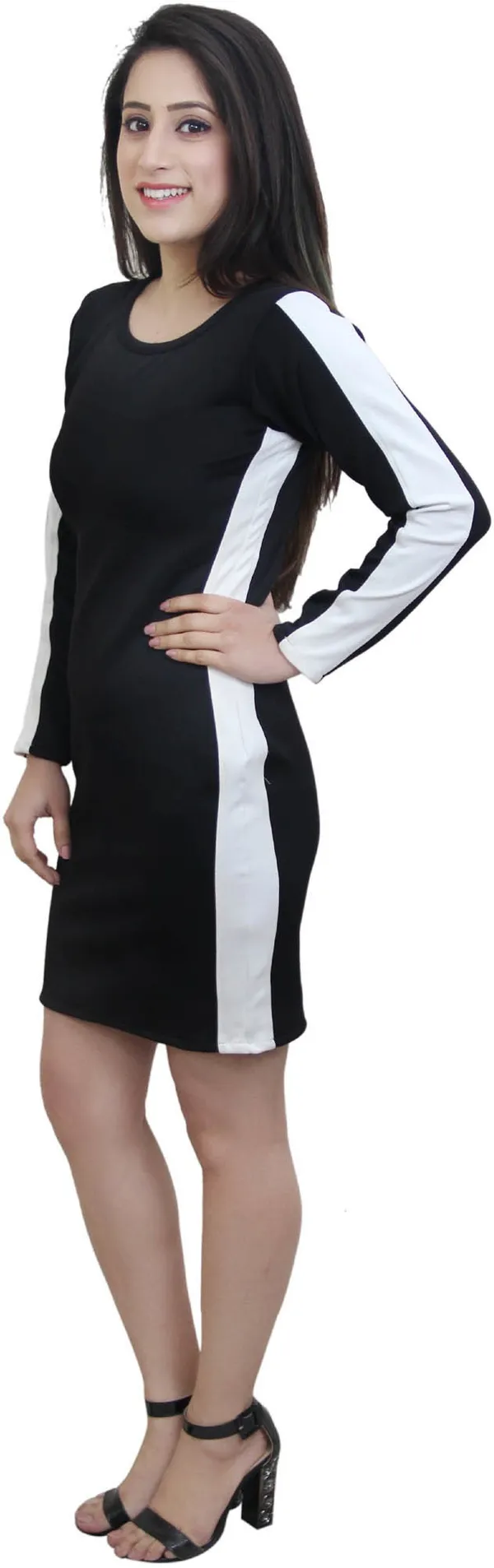 Black_Lycra_Blend_Round_Neck_Full_Sleeve_Above_Knee_Bodycon_Dress_For_Women