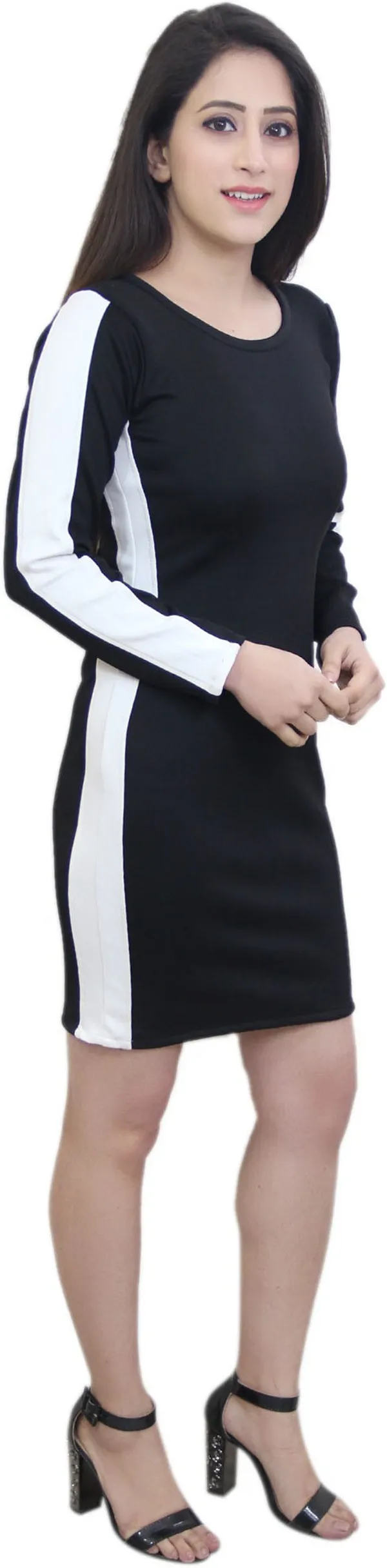 Black_Lycra_Blend_Round_Neck_Full_Sleeve_Above_Knee_Bodycon_Dress_For_Women