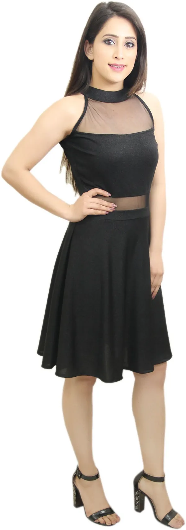 Black_Lycra_Blend_Round_Neck_Sleeveless_Knee_Length_Skater_Dress_For_Women