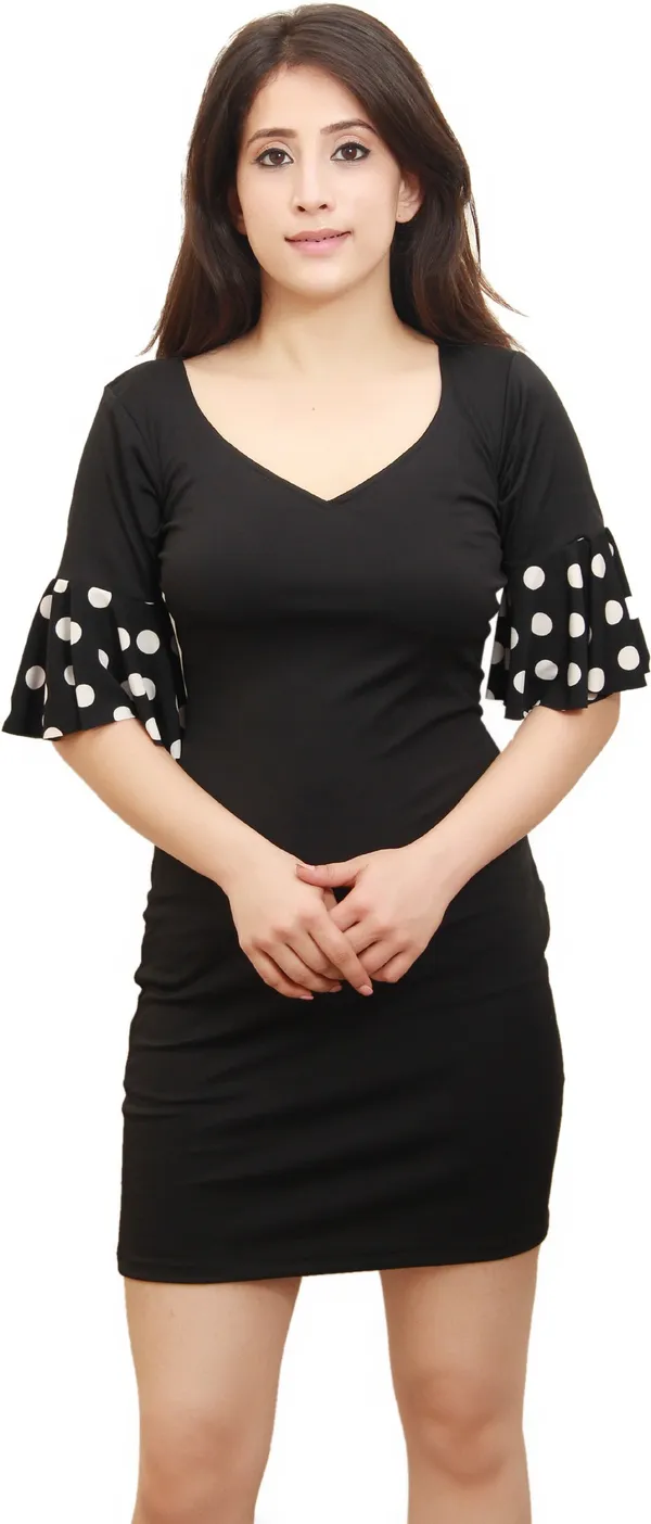 Black_Lycra_Blend_V-Neck_Bell_Sleeves_Above_Knee_Bodycon_Dress_For_Women