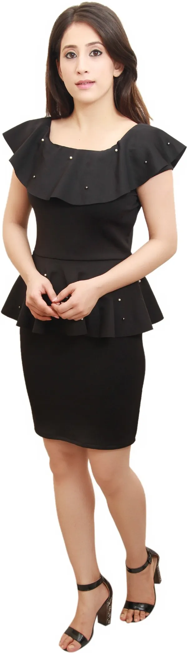 Black_Lycra_Blend_Above_Knee_Peplum_Dress_For_Women
