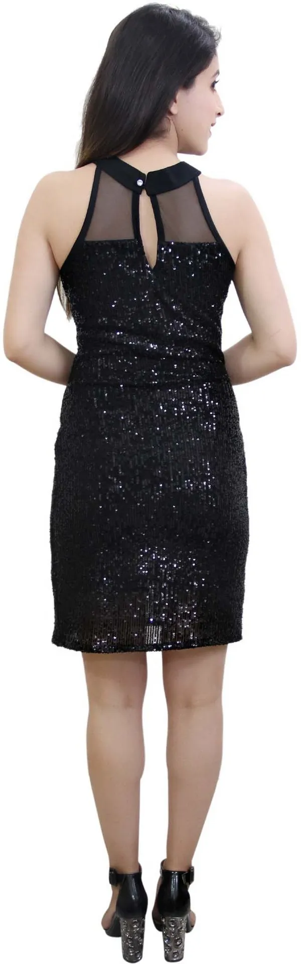 Black_Sequin_Collar_Neck_Party_Dress_For_Women