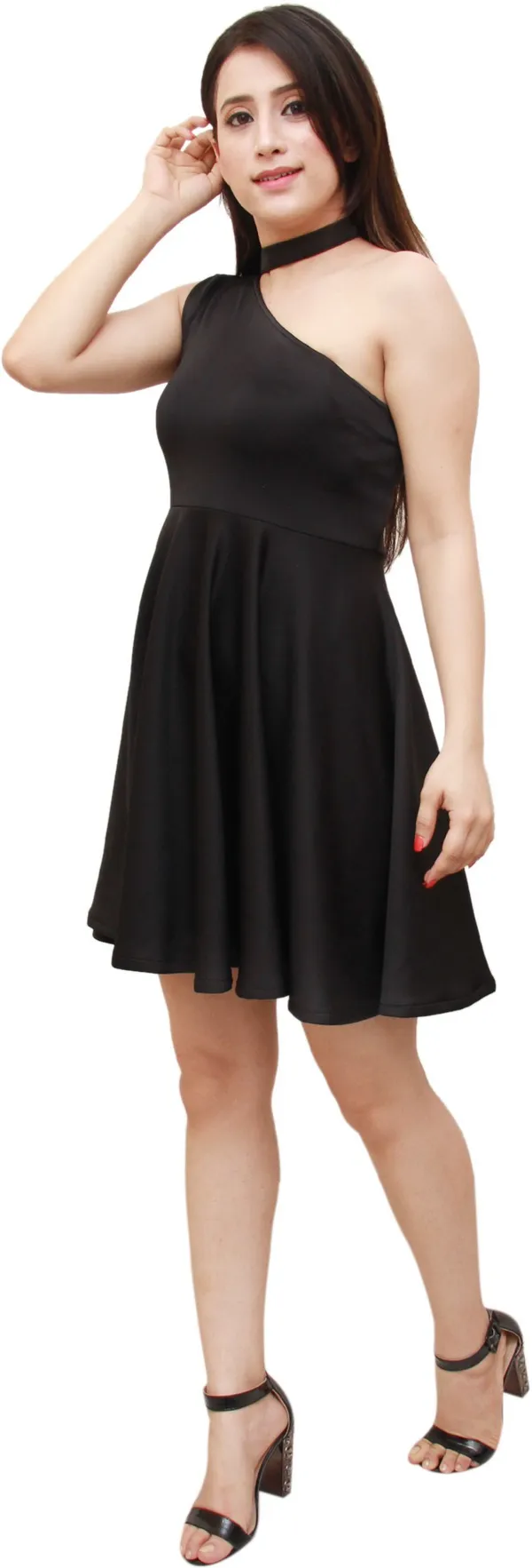 Black_Lycra_Blend_One_Shoulder_Sleeveless_Above_Knee_Skater_Dress_For_Women