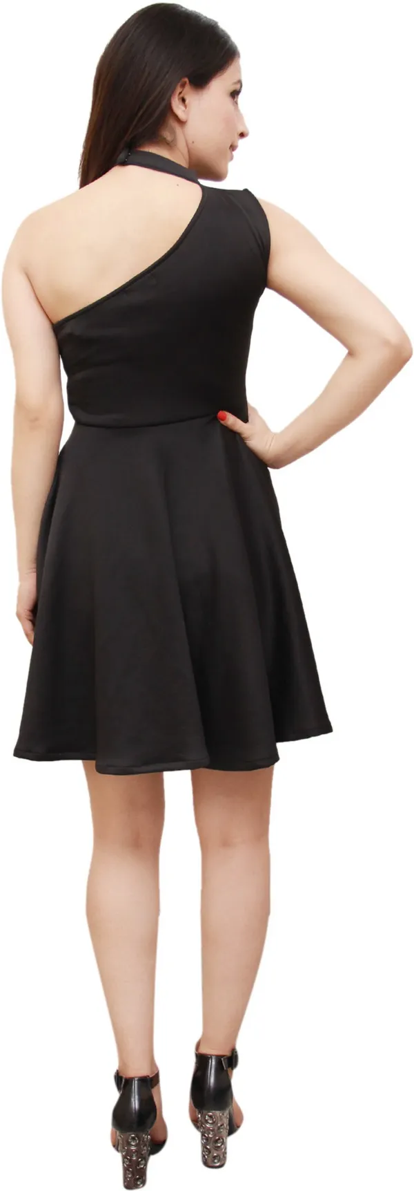 Black_Lycra_Blend_One_Shoulder_Sleeveless_Above_Knee_Skater_Dress_For_Women