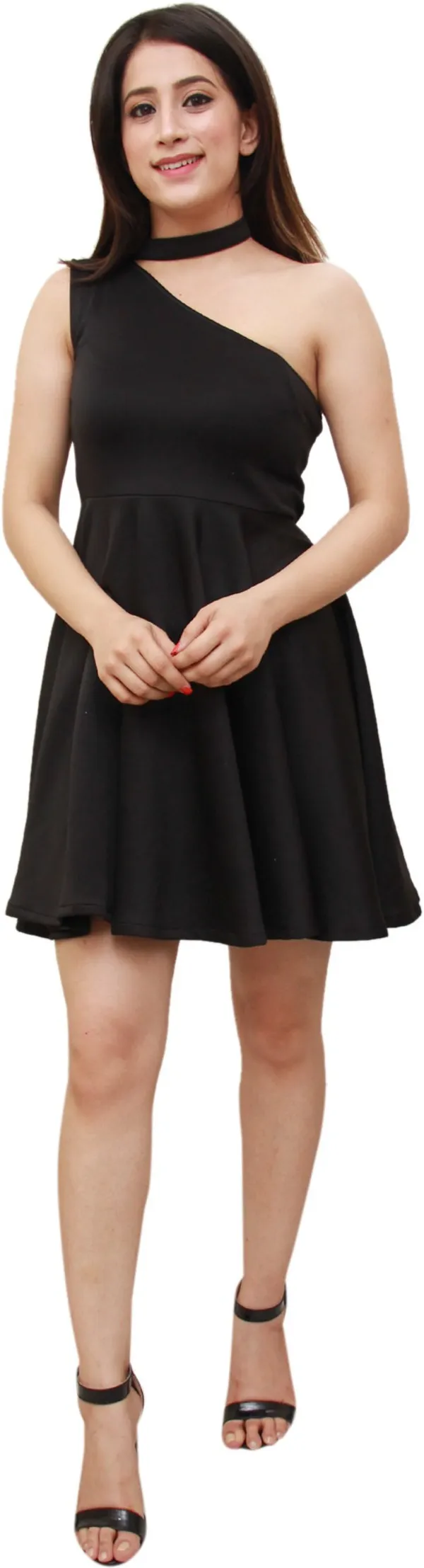 Black_Lycra_Blend_One_Shoulder_Sleeveless_Above_Knee_Skater_Dress_For_Women