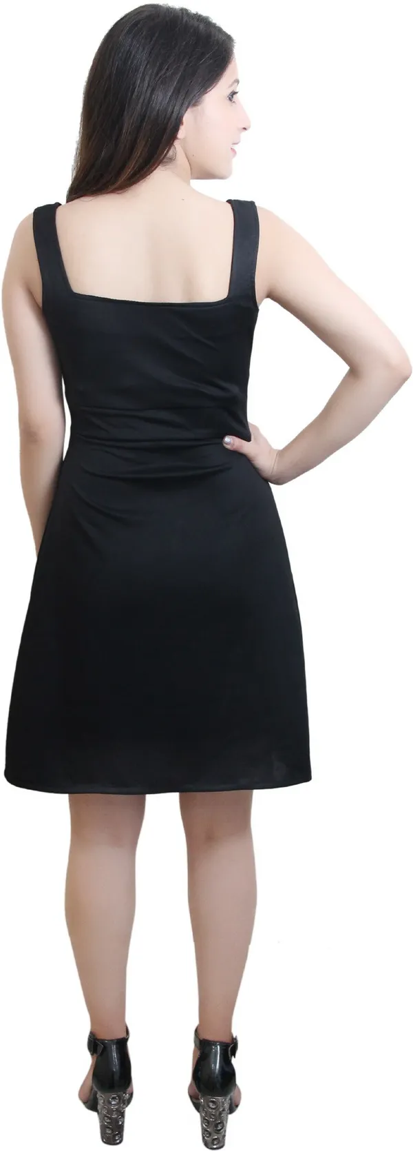 Black_Lycra_Blend_Square_Neck_Sleeveless_Knee_Length_A-Line_Dress_For_Women