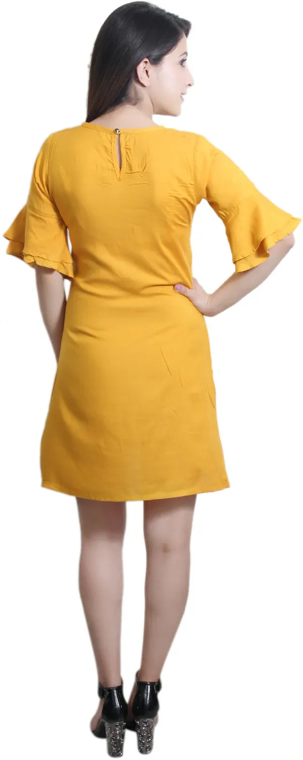 Yellow_Viscose_Rayon_Round_Neck_Short_Sleeve_Above_Knee_A-Line_Dress_For_Women