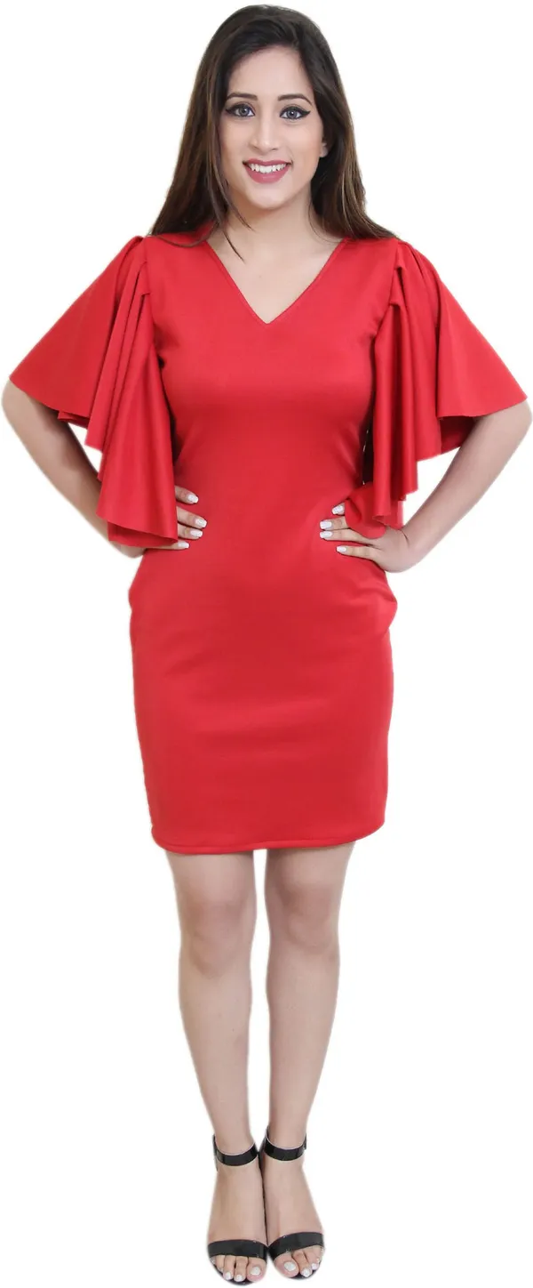 Red_Lycra_Blend_V-Neck_Half_Sleeve_Above_Knee_Bodycon_Dress_For_Women
