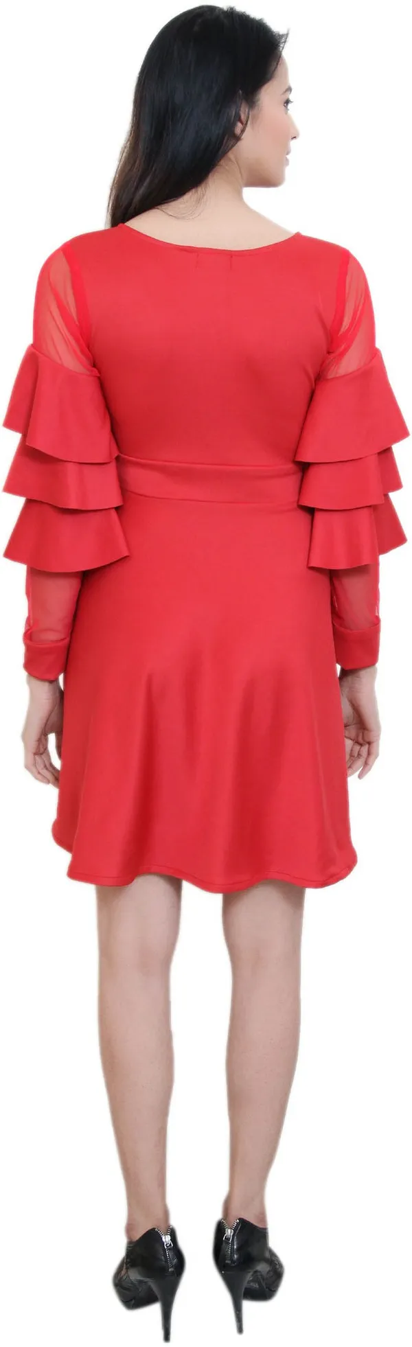 Red_Lycra_Blend_Round_Neck_Full_Sleeve_Above_Knee_Fit_And_Flare_Dress_For_Women