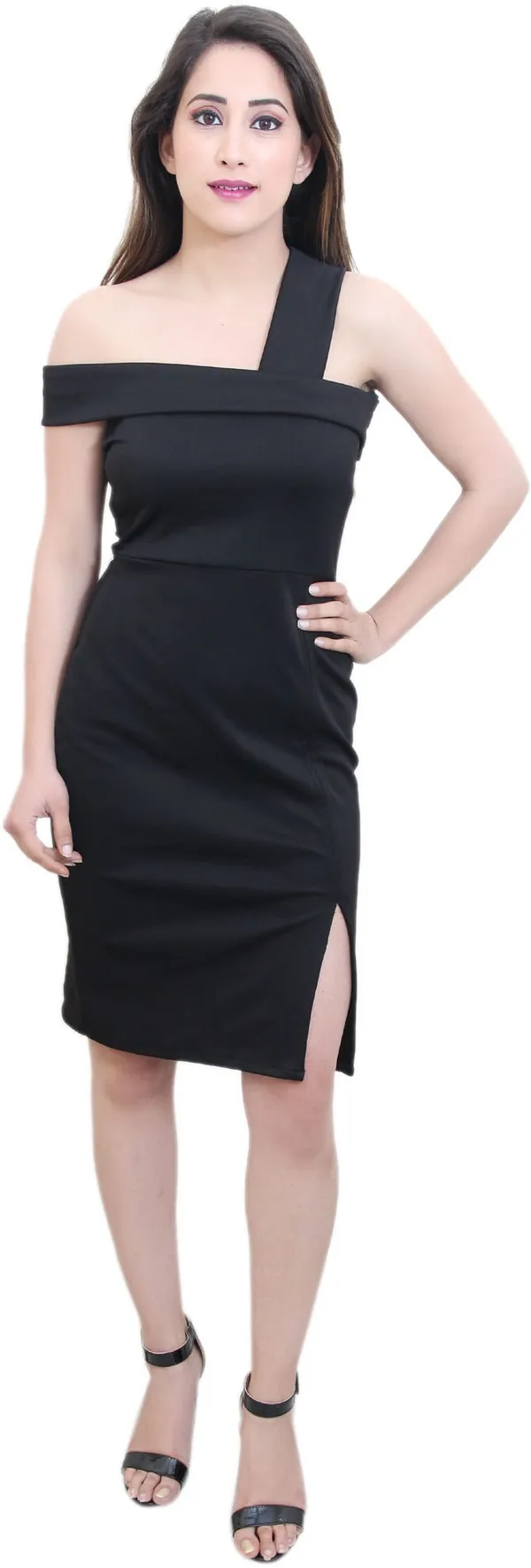 Black_Lycra_Blend_One_Shoulder_Knee_Length_Bodycon_Dress_For_Women