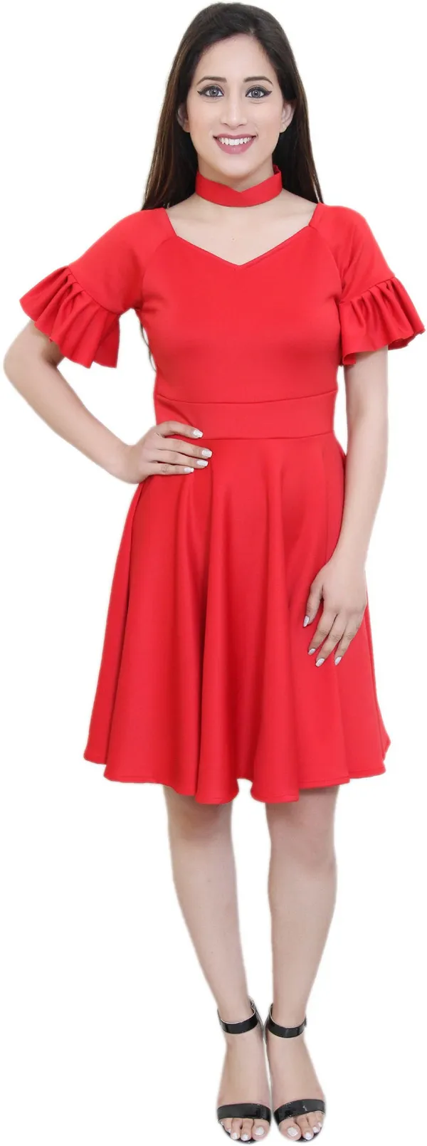Red_Lycra_Blend_Sweetheart_Neck_Short_Sleeve_Knee_Length_Fit_And_Flare_Dress_For_Women