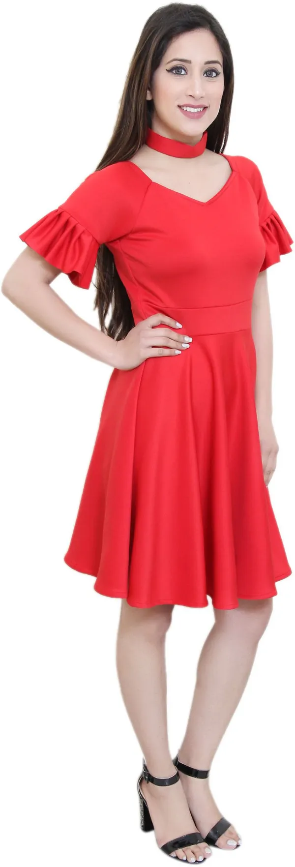 Red_Lycra_Blend_Sweetheart_Neck_Short_Sleeve_Knee_Length_Fit_And_Flare_Dress_For_Women
