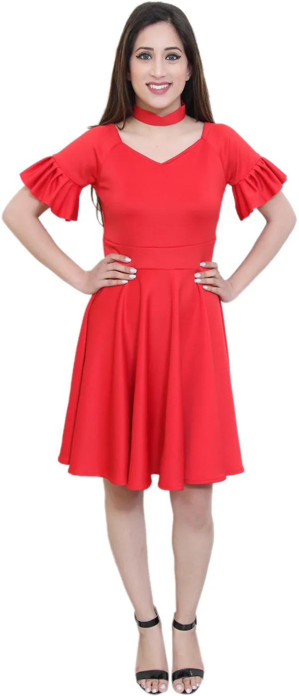 Red_Lycra_Blend_Sweetheart_Neck_Short_Sleeve_Knee_Length_Fit_And_Flare_Dress_For_Women
